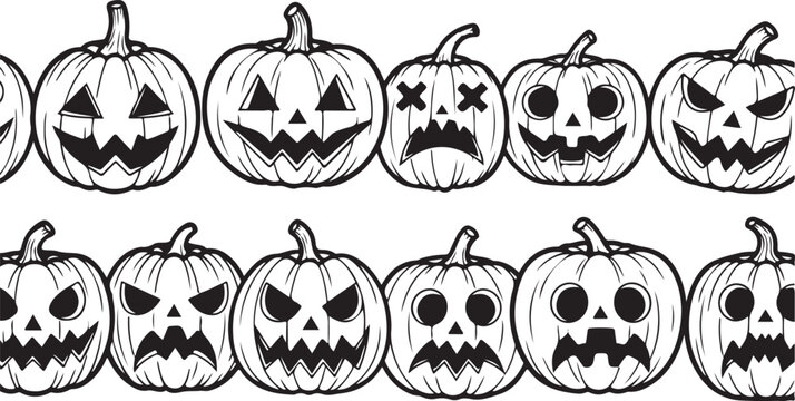 12 Halloween pumpkin icons set. Vintage funny pumpkins isolated on white background. Monsters faces. Design elements for logo, badges, banners, labels, posters. Vector illustration