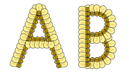 Decorative alphabet letters A and B created from light bulb illustrations with a bold typographic style. Creative vector artwork ideal for educational resources, branding, typography, and innovation © Zul