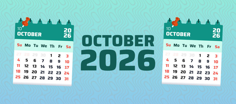 October 2026 monthly calendar banner featuring dual calendar layouts on a modern blue gradient background. Professional vector artwork suitable for planners, productivity tools, office presentations