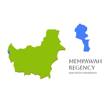 Vector illustration of the Kalimantan map in Indonesia, highlighting Mempawah Regency, located in West Kalimantan Province, Indonesia, featuring a detailed regency and regional map