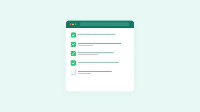 check list web template animation Corporate Teal Emerald Progress Check UI Screen 4K