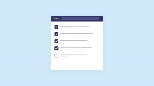 check list web template animation Sequential Checkbox Browser Window Completion UI 4K