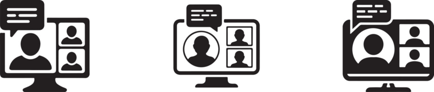 Black and white computer monitors with video conference on screen display  remote communication