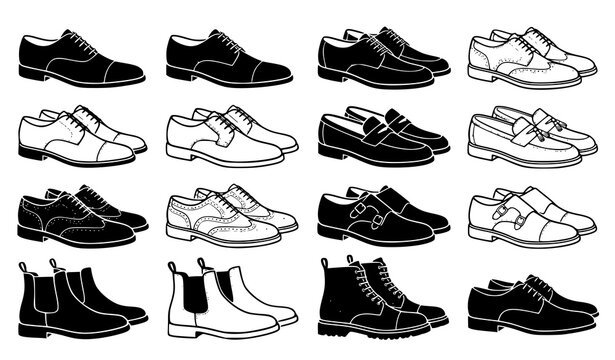 Mens Leather Shoe Icon Set Premium Formal Footwear Vector Collection