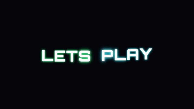 Glowing cyan lets play neon text animation on black