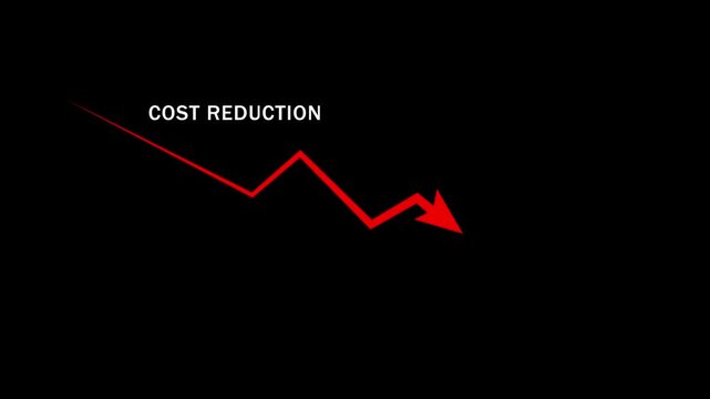 Cost reduction business finance concept. Businessman cost reduction icon with down arrow for budget management and 4k Animation video on Black Background