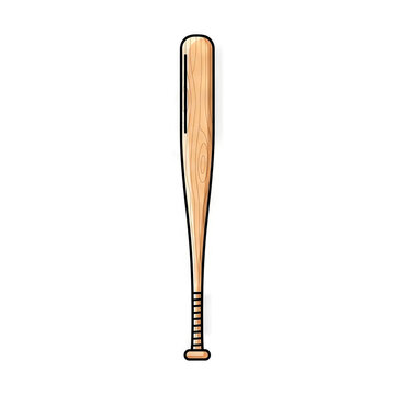 Wooden baseball bat isolated on white background, classic sports equipment for hitting balls in baseball game, vector illustration of a brown bat with wood grain texture
