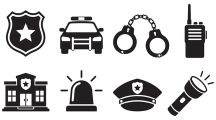 Police Department Icons silhouette, law enforcement set, vector isolated on white © Thi