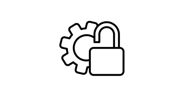Security and protection process animated icon. Gear rotation with padlock and check mark symbol animation for safety, safe, secure, lock, privacy access defense