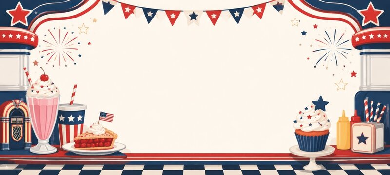 Patriotic American Diner Illustration with Copy Space