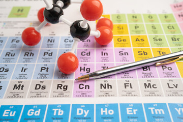 Molecules chemical on a periodic table. © amazing studio