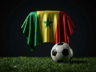 Fototapeta premium Senegal flag draped over soccer ball on grass