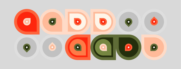 Obraz premium Rectangular pattern displays colorful circles. Each circle contains smaller contrasting circle, creating playful visual effect. Simple design.
