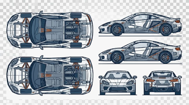 Car chassis engineering diagrams.