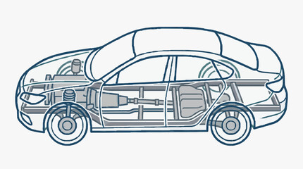 Obraz premium Car Engine Interior Blueprint Diagram.