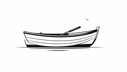 Small white wooden row boat vessel. © CetakUndangan