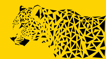 Abstract geometric leopard illustration in black and yellow. © Oktafianto