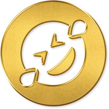 Grin squint tears icon with gold metallic 3D coin badge for grin squint tears laughing rofl crying lol emoji laugh hilarious on transparent background