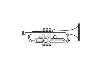 Obraz premium Brass Trumpet, Musical Instrument, Vector Illustration, Black Outline