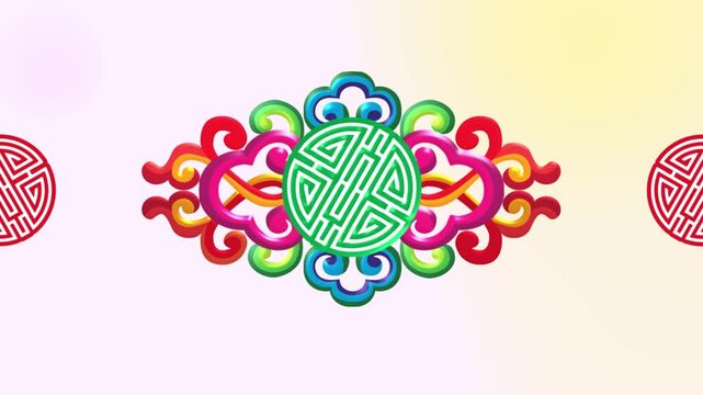 Traditional Buryad floral ornate 3D effect loop footage