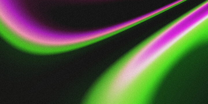 Dark black textured abstract backdrop with soft wavy fluid gradient streaks in neon green, magenta purple and pale pink grainy noise texture.