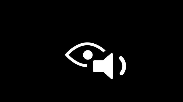 A dark panel showing an eye icon combined with a speaker suggesting audio description accessibility or narration playback feature