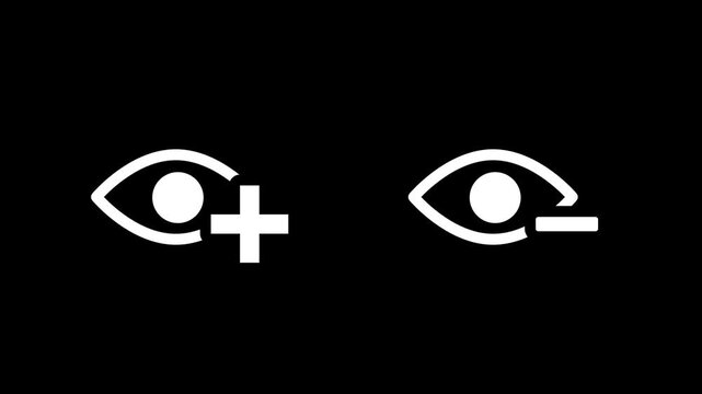 A dark panel featuring two eye icons with plus and minus symbols for adding or removing items from a visual watchlist or view
