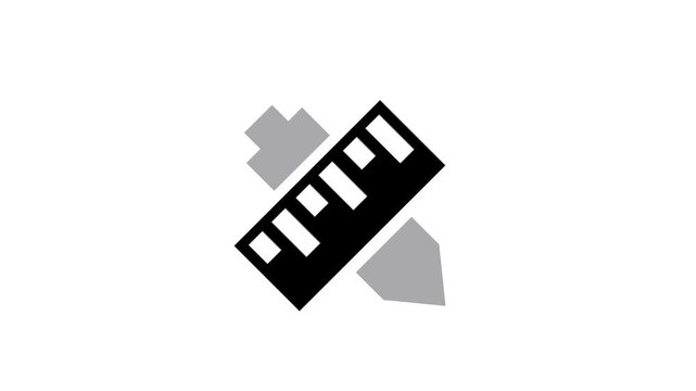 A white panel displaying a ruler and eraser icon together representing tools for correcting measuring or revising design and document work