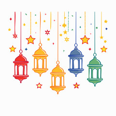 Fototapeta premium Colorful Ramadan Lanterns and Stars Decoration