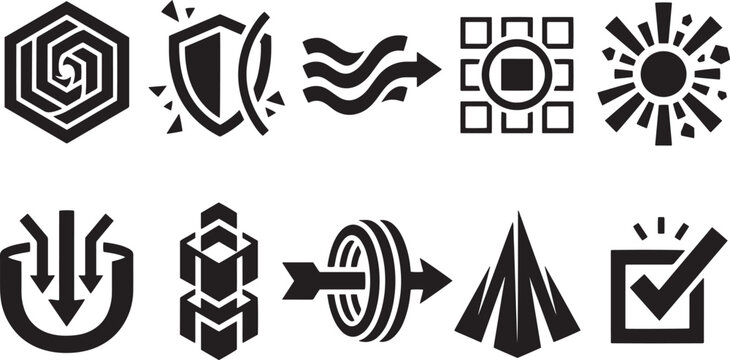 Abstract technology concepts and security data processing solid icon set