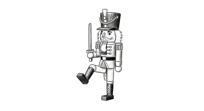 Classic Black and White Illustration of a Nutcracker Soldier.