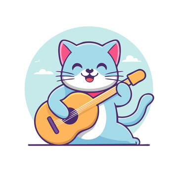 Cartoon cat playing acoustic guitar