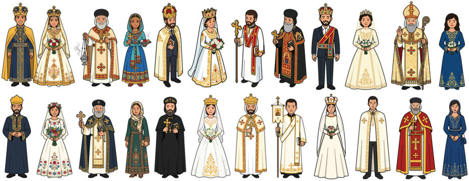 Collection of Figures in Traditional Orthodox Christian Clergy and Royal Attire.