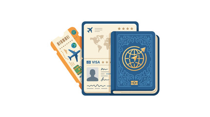 Fototapeta premium Open Passport with Travel Ticket Illustration