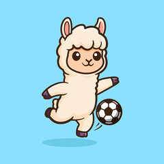 Fototapeta premium Cute Cartoon Alpaca Playing Soccer Illustration