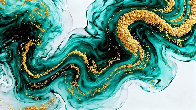 Abstract swirling teal and gold patterns