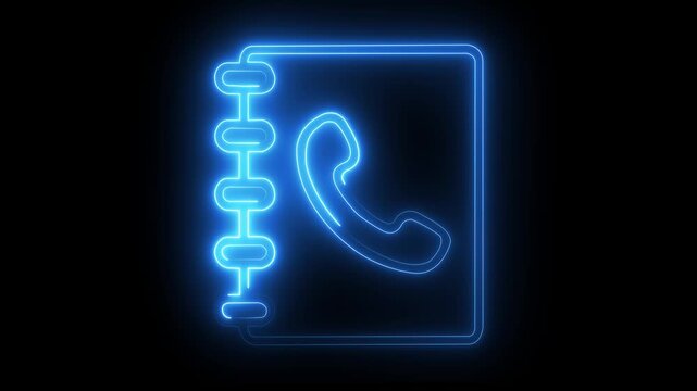 Neon phonebook animation: glowing blue contact list symbol for digital communication and business networking