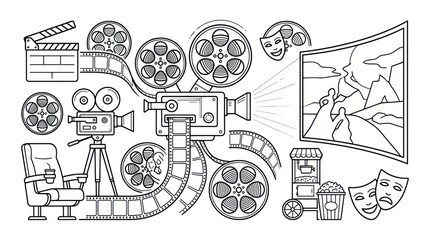 Obraz premium Cinema Movie Production and Entertainment Icons - Vector Illustration