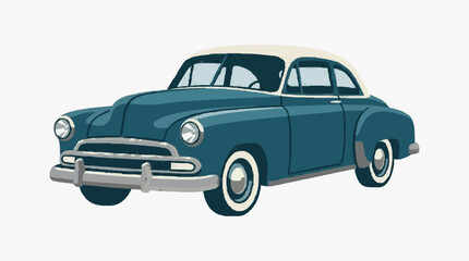Fototapeta premium Classic Blue Vintage Car Illustration.