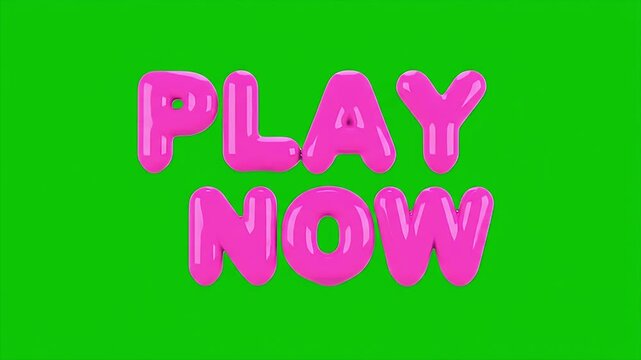 Bright pink neon play now button on green background.