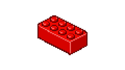 Naklejka premium Red Lego Brick Isometric Pixel Art Illustration.