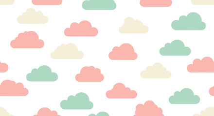 Obraz premium Pastel Clouds Seamless Pattern, Sky Background, Vector Illustration