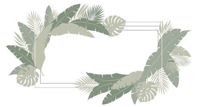 Tropical Leaves Frame, Exotic Plant Border, Jungle Foliage Decorative Element