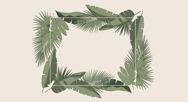 Tropical Leaves Frame with White Rectangle Copy Space - Botanical Border Design