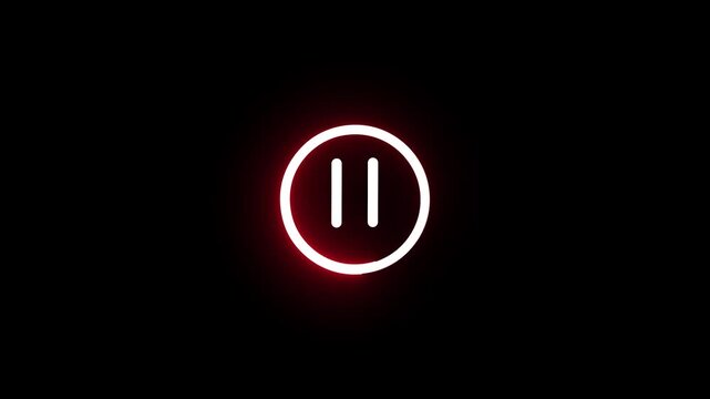 glow pause icon animation glowing media player control pause button neon circle animation glowing pause symbol motion graphic audio video control icon