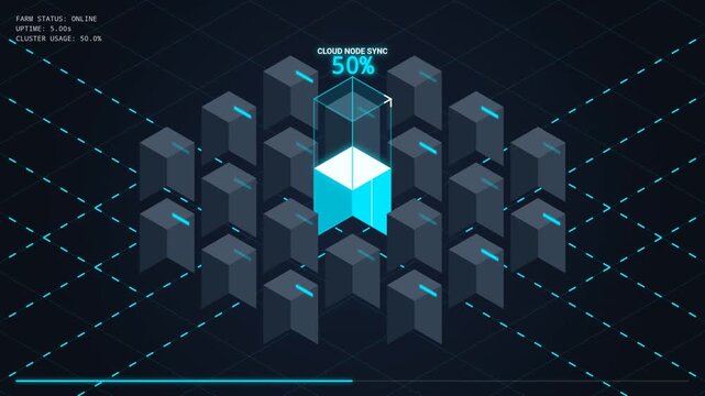 Isometric Digital Network Cloud Data Synchronization Server Cluster Interface