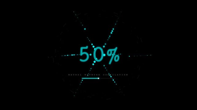 Futuristic digital interface displaying fifty percent data processing progress