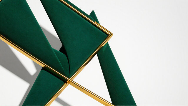 Elegant Dark Green Velvet Fabric with Golden Geometric Frame