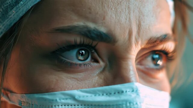 Nurse looks at X-ray light board with focused eyes during work in the hospital at night