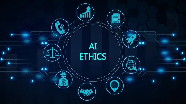 Ai ethics concept animation with neural networks and digital brain futuristic technology motion artificial intelligence